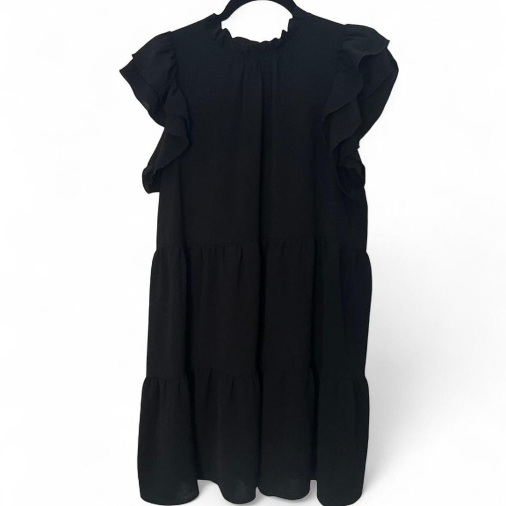 ENTRO BLACK TIERED RUFFLED DRESS